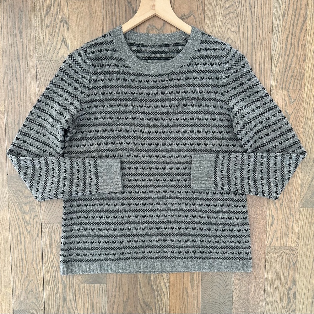 Madewell Heartstripe Crew Neck 100% Merino Wool Sweater in Grey and Black Large